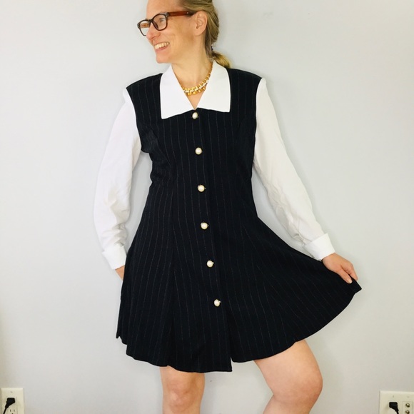 Vintage Dresses & Skirts - Vintage Dress new with tags 80s pinstripe Academia shirt dress